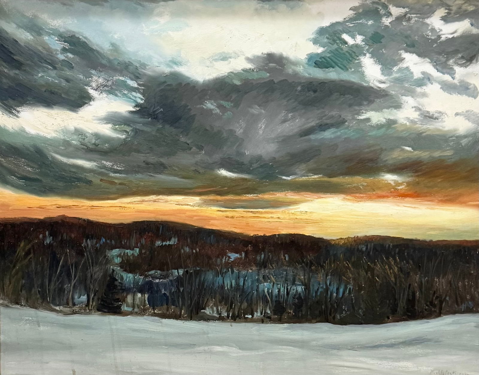 LOUIS MUHLSTOCK (1904-2001, Canadian) Snowy Sunset Landscape, Montreal Artist (1 of 4)