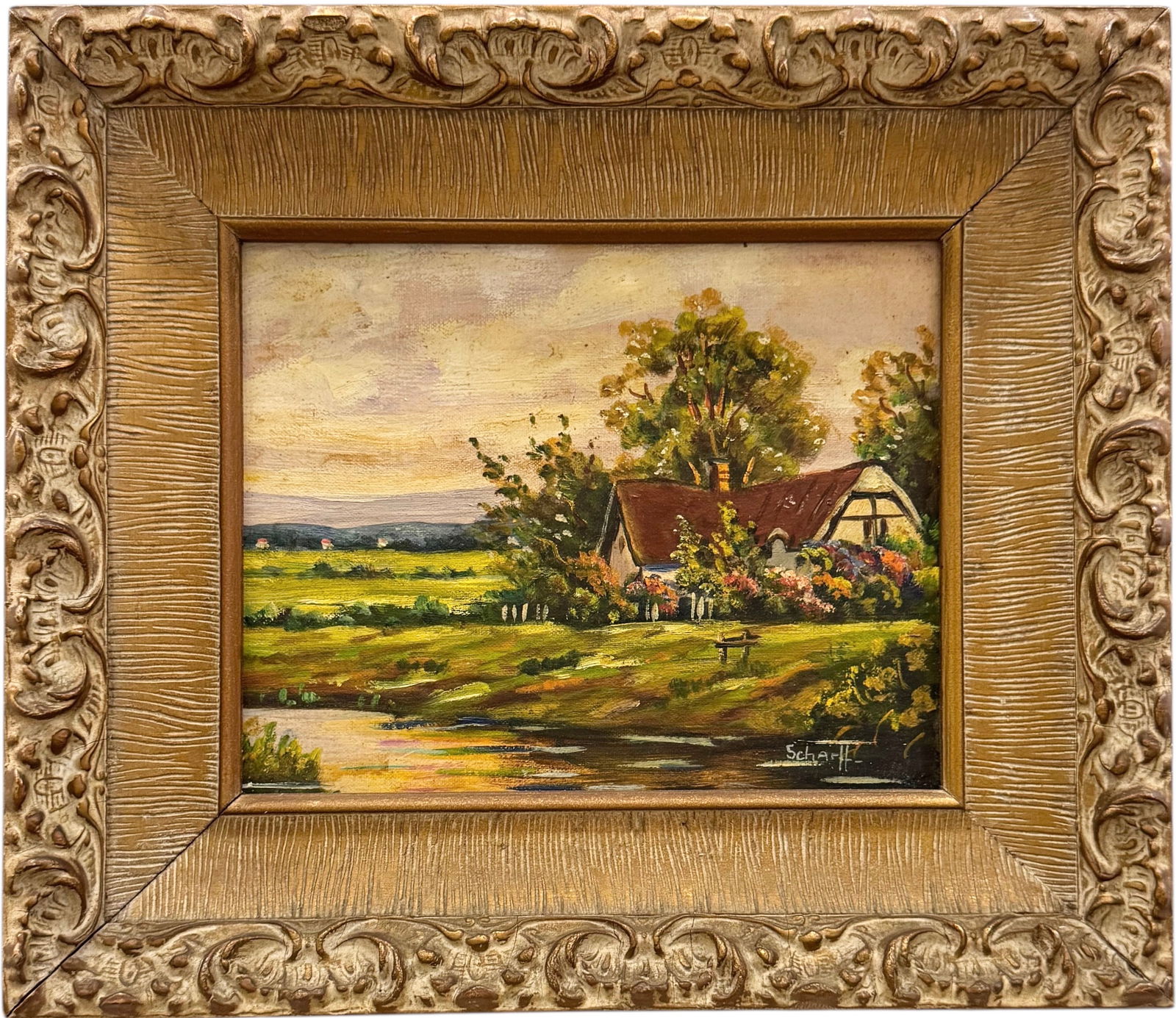European School Impressionist Landscape With House Signed Scharff (1 of 3)