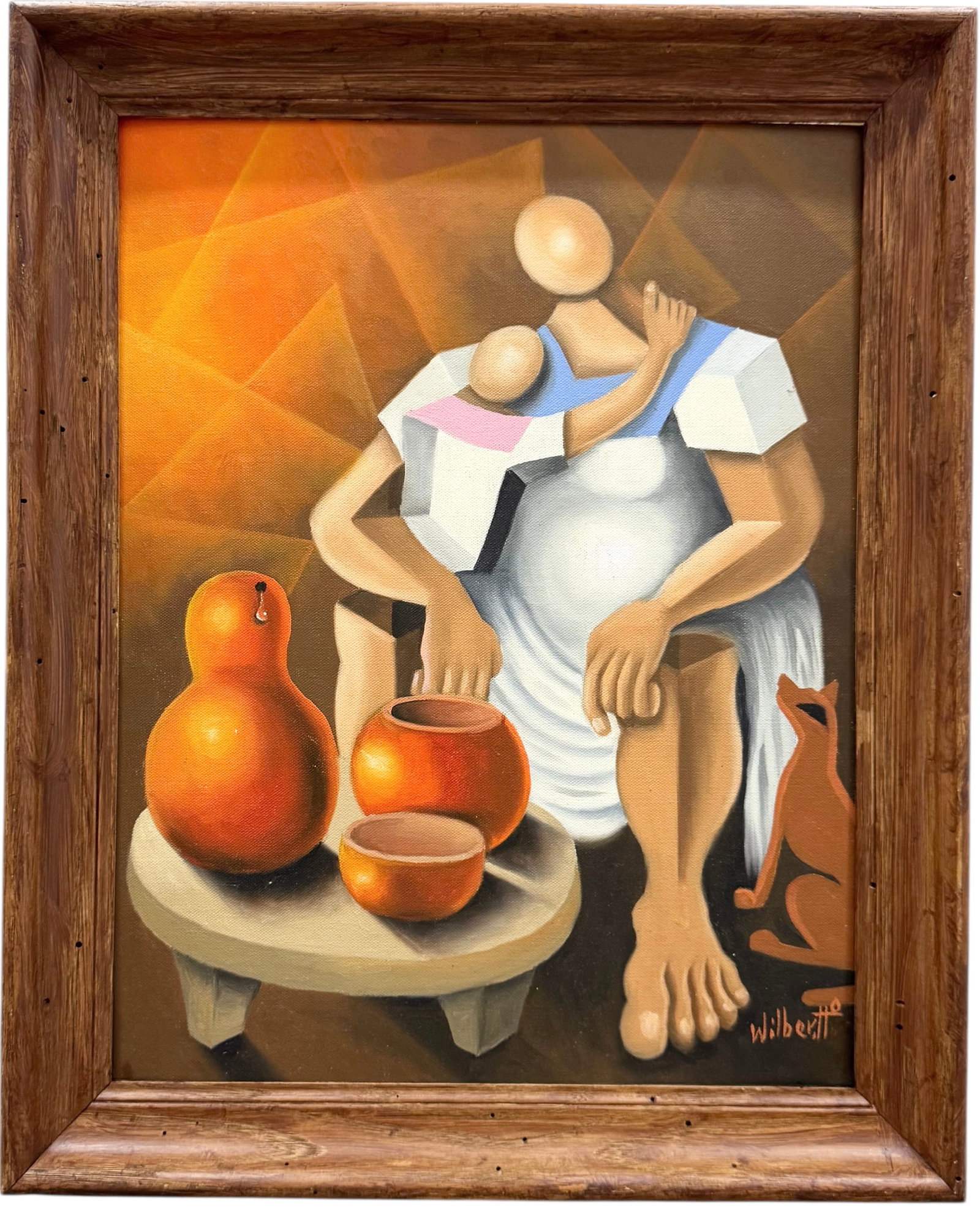WILBER HERERRA ORTIZ (20th c, Mexico) Merida Artist, Cubist: Oil on board 21 x 17 in (framed). Domestic Flat Shipping Price: $55
