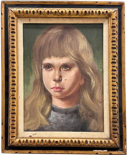American School Crying Girl Portrait Oil Painting Signed Illegibly: Oil painting on canvas 16 x 12 in, 22 x 18 in (framed). Domestic Flat Shipping Price: $60