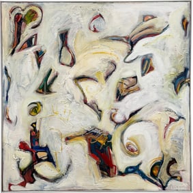 Italian School Nicely Framed Abstract Expressionist Signed Oil Painting On Canvas