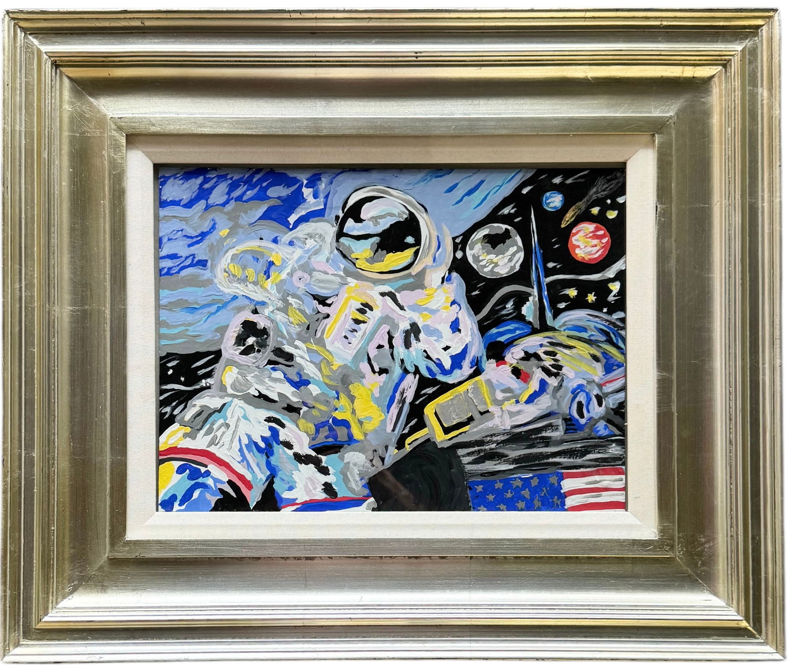 Contemporary American School Astronaut In Space Acrylic Painting (1 of 3)