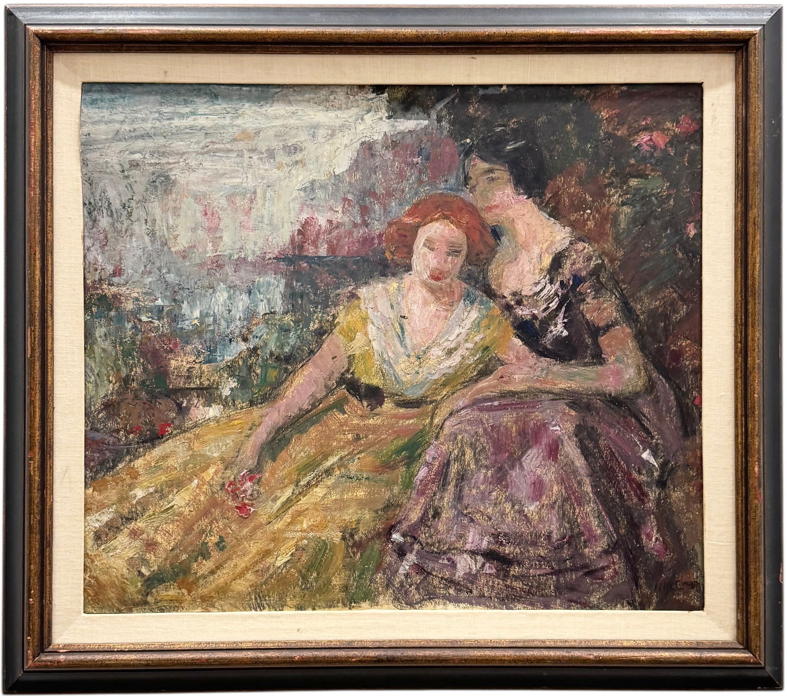 French School Modernist Oil Painting Of Two Women Signed Illegibly (1 of 5)