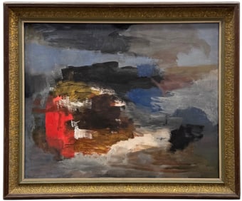 Nicely Framed American School Abstract Expressionist Painting Signed Oil On Canvas