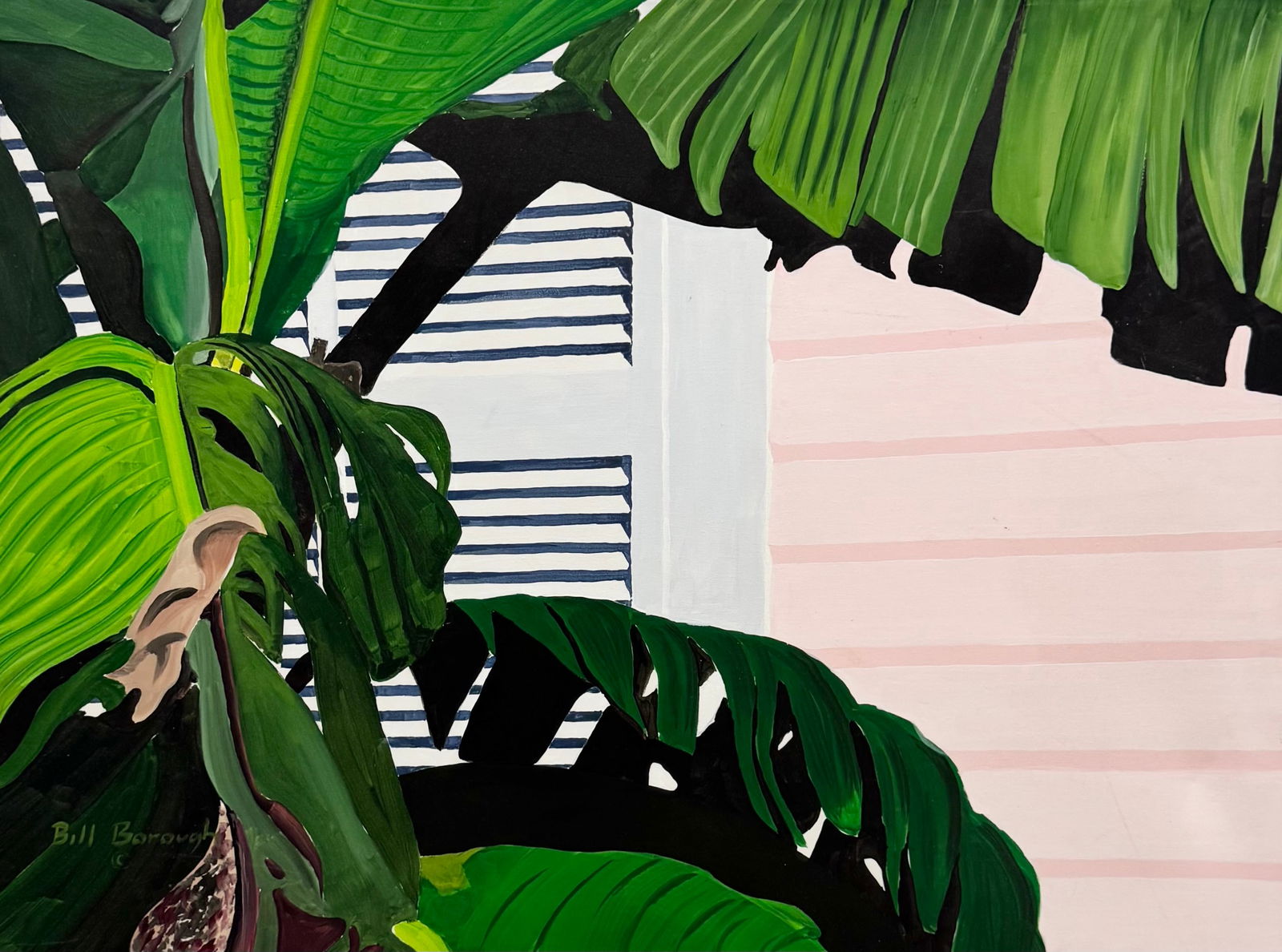 BILL BOROUGH "Baby Banana Tree" Key West Artist Regency Large Painting (1 of 3)