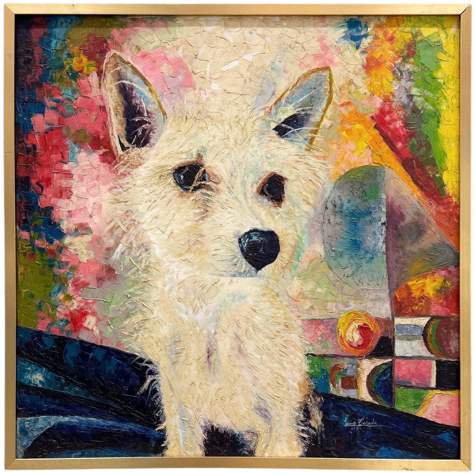 LUIS TEJADA (20th c, Dominican) Dog Abstract: Oil on canvas 40 x 40 in. Domestic Flat Shipping Price: $260