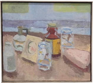 Mid-Century American School Modernist Still Life Faded Signature