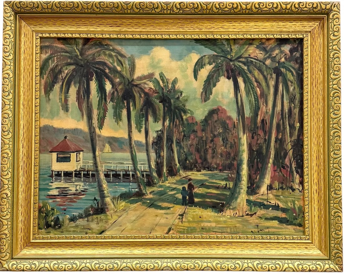 Vintage American Southern School Florida's Enchanted Lake Illegible Signature (1 of 4)