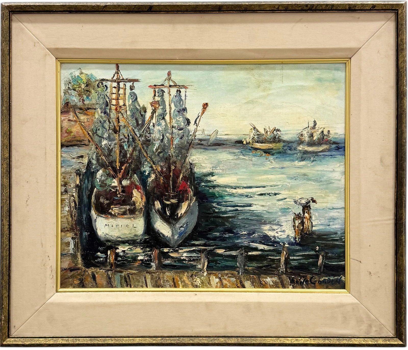 ANNE GORDON (b. 1941, United Kingdom) Harbor Scene With Boats (1 of 4)