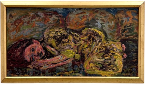 Mid-Century Expressionist Oil Painting Of A Lying Girl