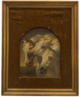 Arabic Horses Oil Painting After John Fredrick Herring: Oil on board 18.5 x 15 in (framed). Domestic Flat Shipping Price: $55