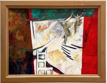 Turkish School Modern Abstract With Figures Signed Illegibly