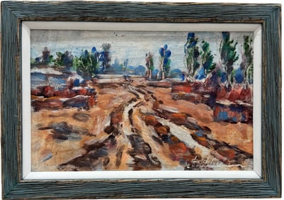 Small American Impressionist Landscape Painting Signed Illegibly