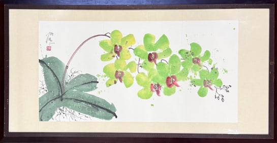 CHANG CHEIH (1921-2016, Taiwan) Large Floral Contemporary Watercolor 75.5"