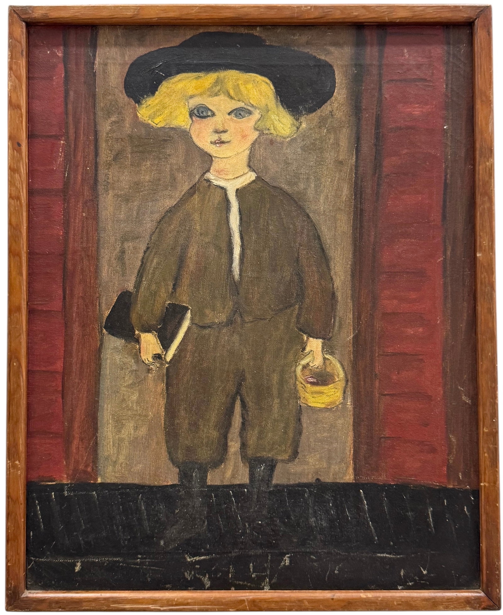 Mid-Century American Amish Modernist Oil Painting On Canvas: Oil on canvas 20 x 16 in. Domestic Flat Shipping Price: $65