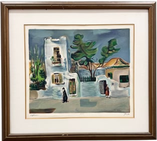 NACHUM GUTMAN (1898-1990, Israeli) Modernist Street Scene, Pencil Signed Lithograph