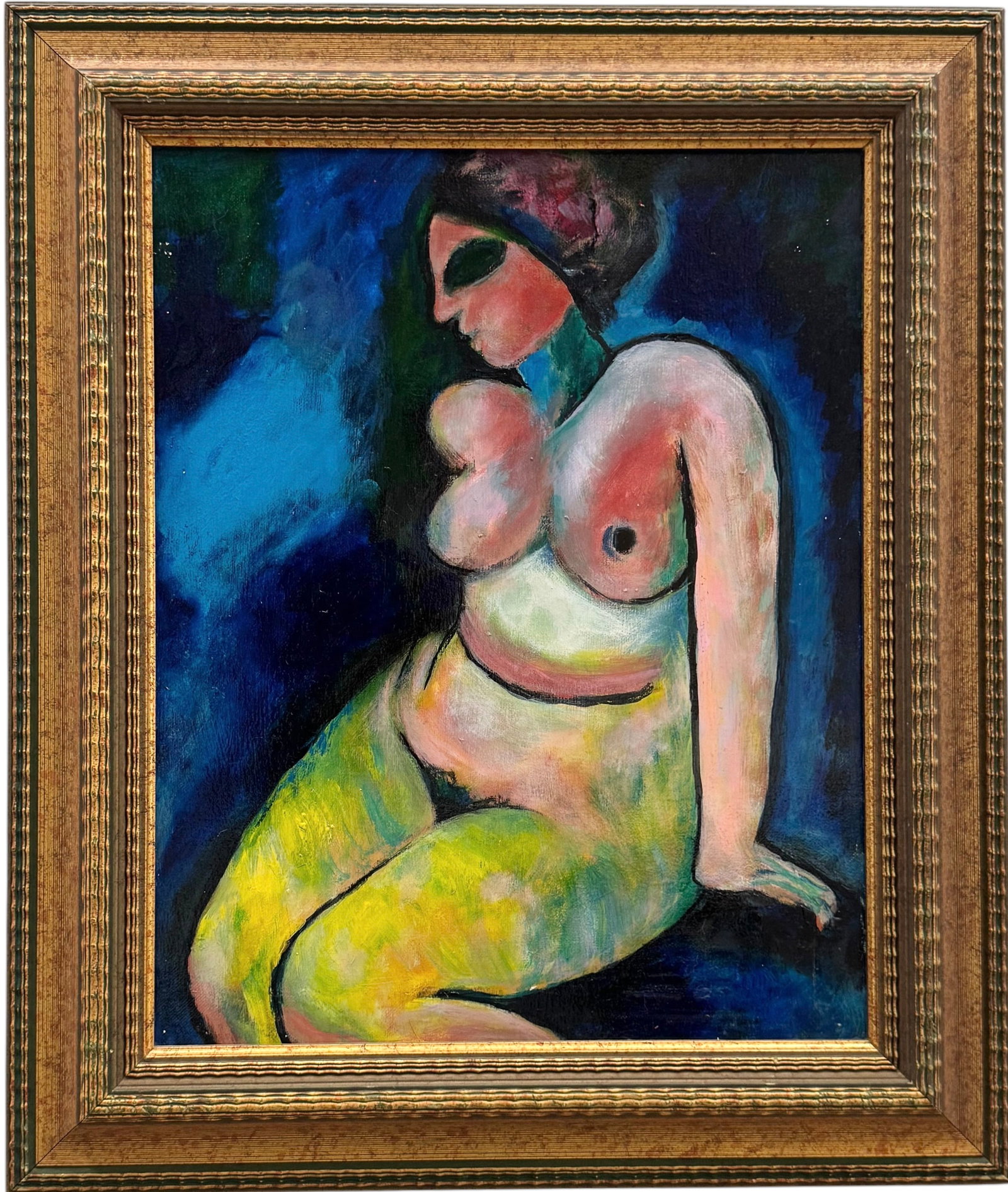 American Modernist Nude Woman Abstract Painting: Acrylic on canvas 20 x 16 in, 26 x 22 in (framed). Domestic Flat Shipping Price: $65