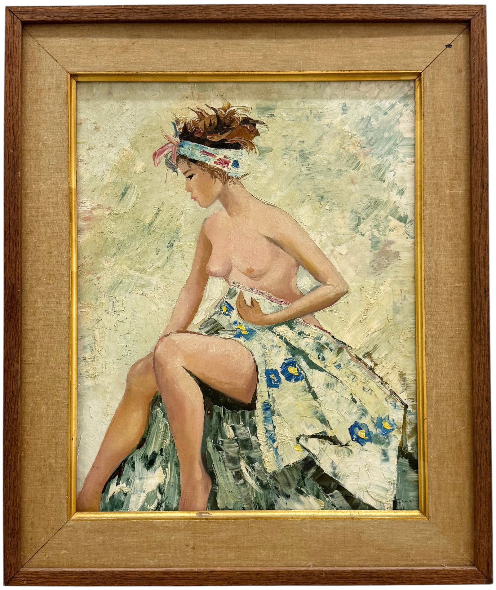 American Modernist Nude Portrait Signed Jensen Oil On Canvas Painting: Oil on canvas 20 x 16 in, 25.5 x 21.5 in. Domestic Flat Shipping Price: $65
