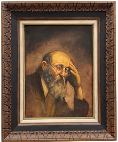 Vintage American School Signed Portrait Of A Rabbi