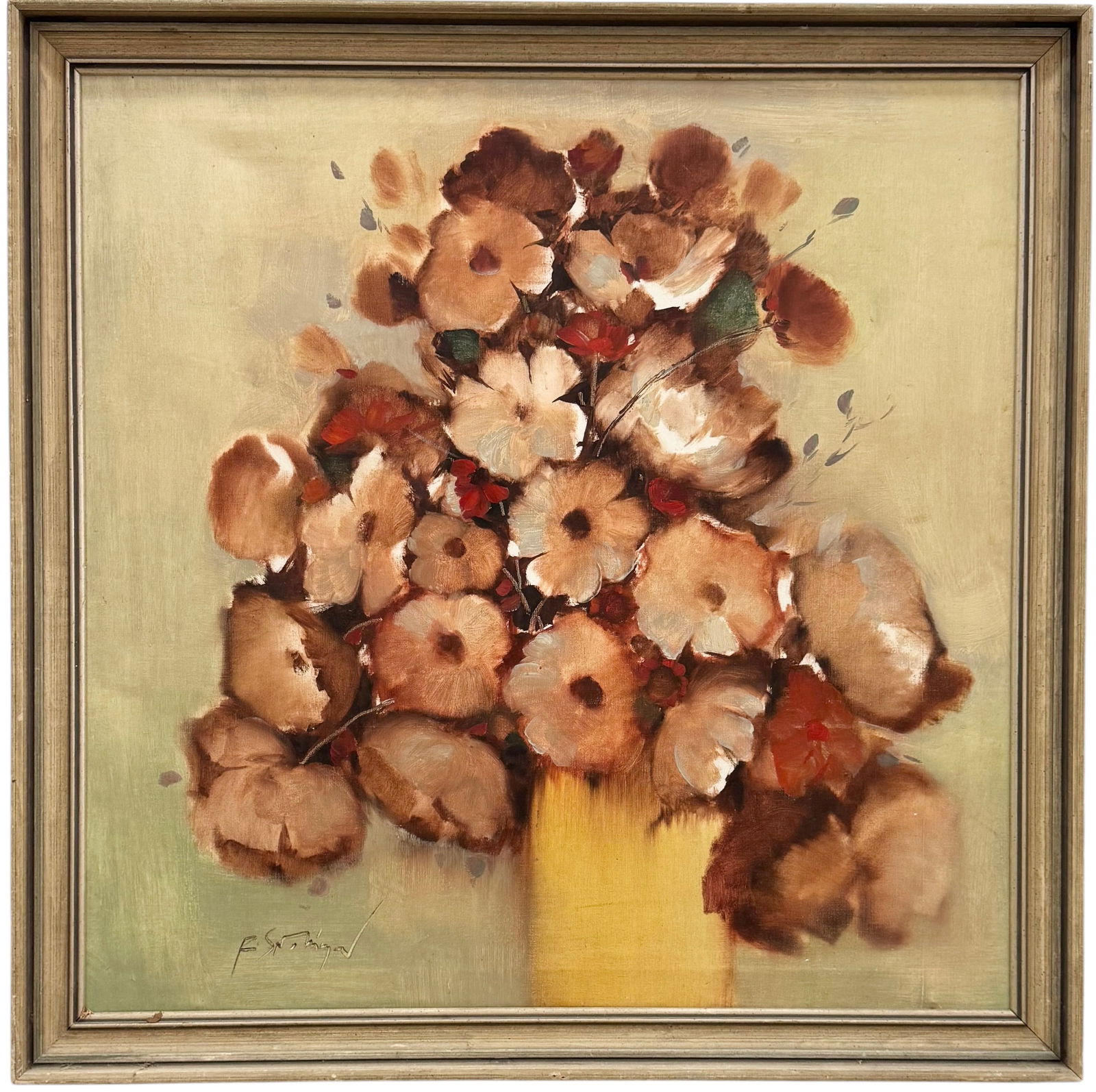 Large Mid-Century Modern American School Signed Floral Abstract Painting (1 of 3)