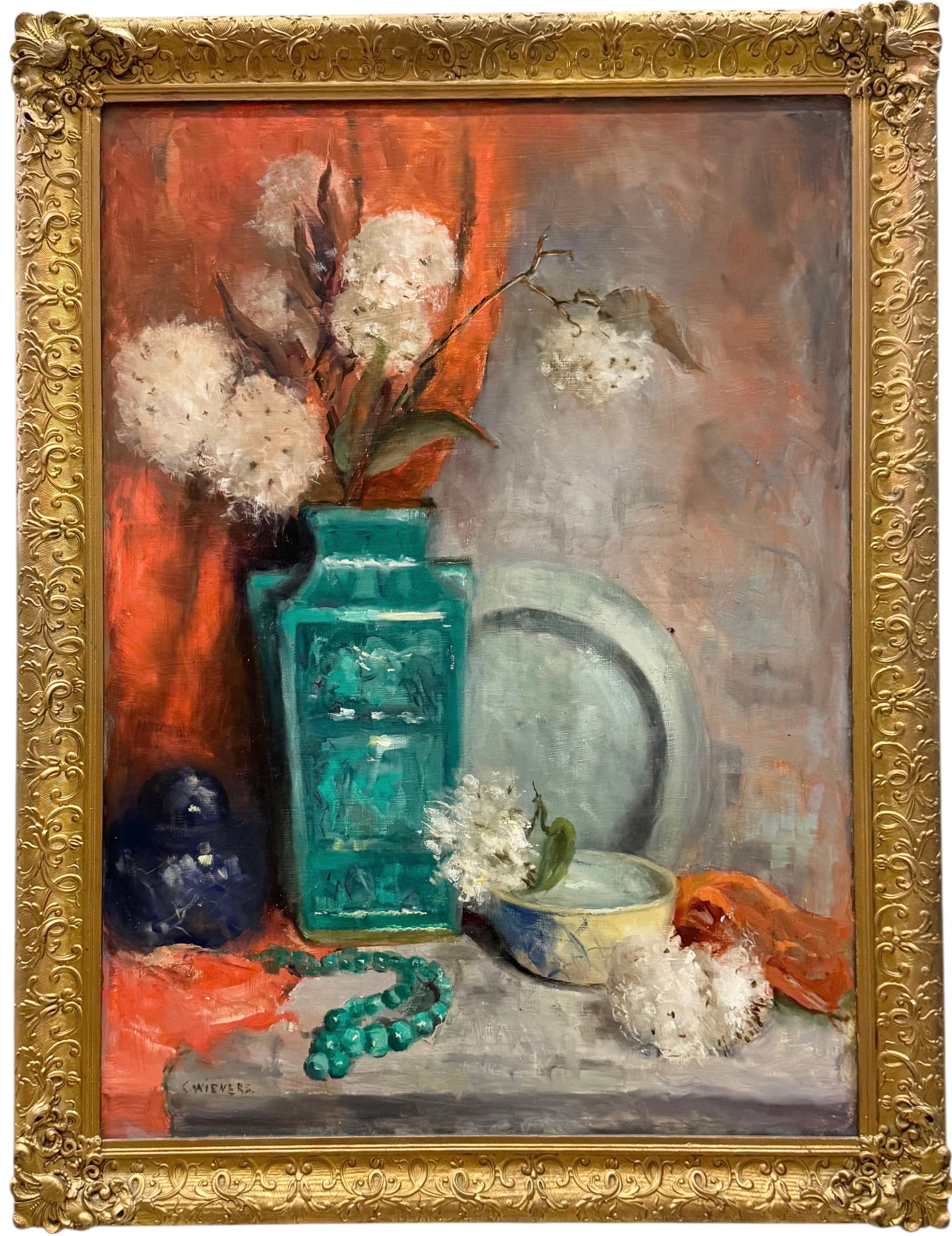 Nicely Framed Still Life Of Flowers Signed In Period Frame: Oil on painting board 27.5 x 23.5 in. Domestic Flat Shipping Price: $90
