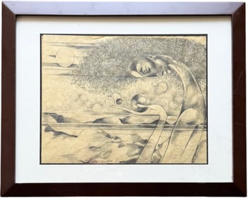 American School Surrealist Graphite Drawing Signed Carr