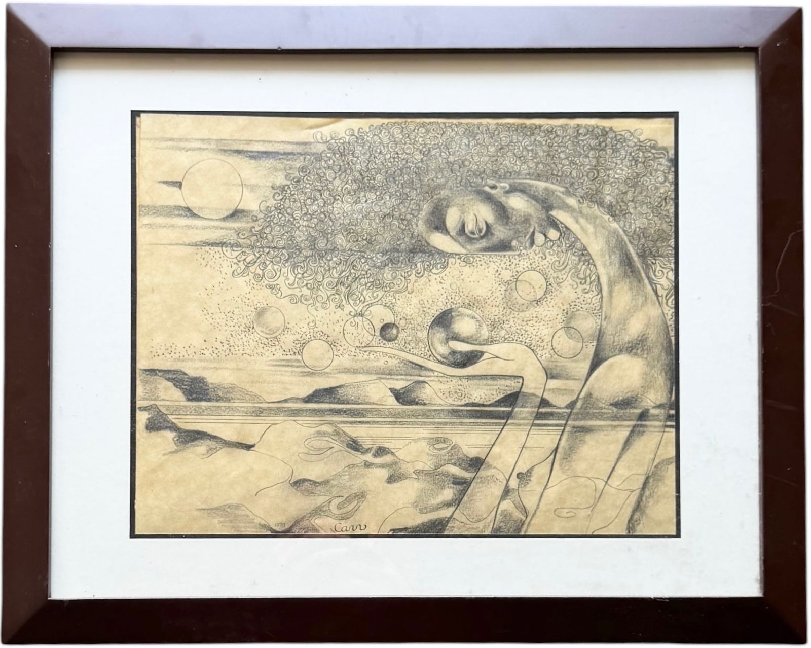 American School Surrealist Graphite Drawing Signed Carr (1 of 4)