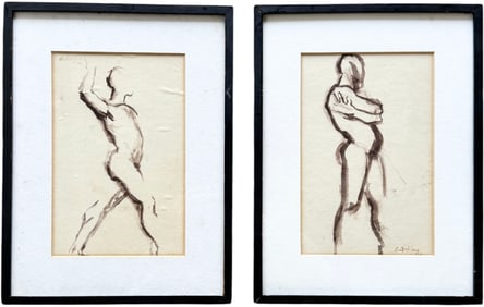 EMILIO A SERIO (1930-2015, American) Pair Of Male Nude Watercolors