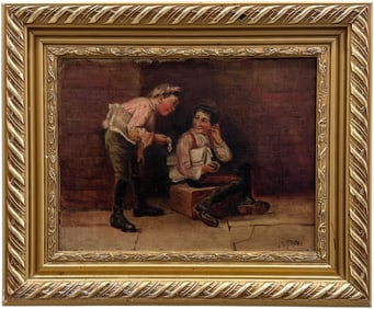 19th Century English School Genre Street Scene Paper Boys By JW BROWN