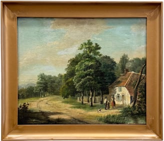 19th Century English School Landscape Dated 1845 Oil Painting On Canvas