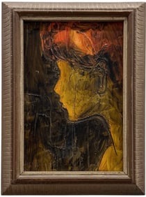 Mid-Century Modern Abstract Silhouette Oil Painting, Signed Illegibly
