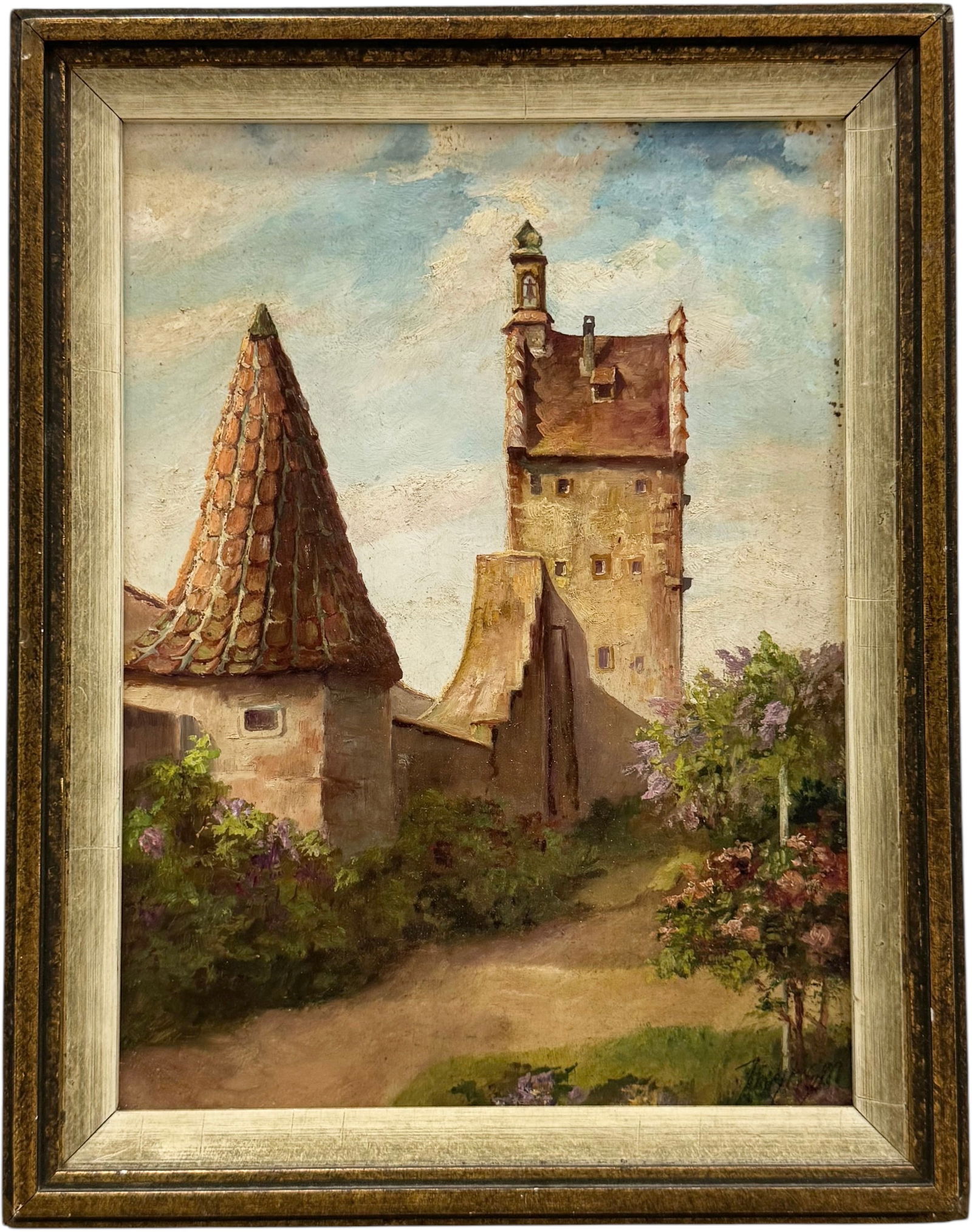 Early 20th Century German School Muhlfeld Medieval Townscape Signed Oil On Board (1 of 3)