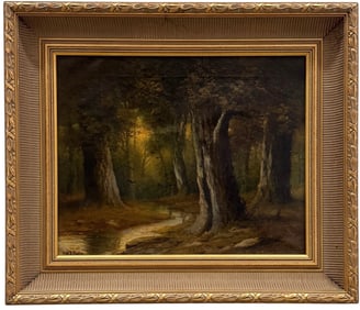 HW BAKER Early 20th Century American Forest Landscape Oil Painting