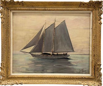 WILLIAM NELSON (20th c, American) 1930's Nautical Sailboat Oil Painting