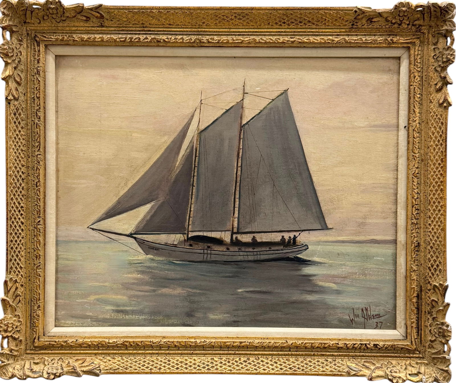WILLIAM NELSON (20th c, American) 1930's Nautical Sailboat Oil Painting (1 of 3)