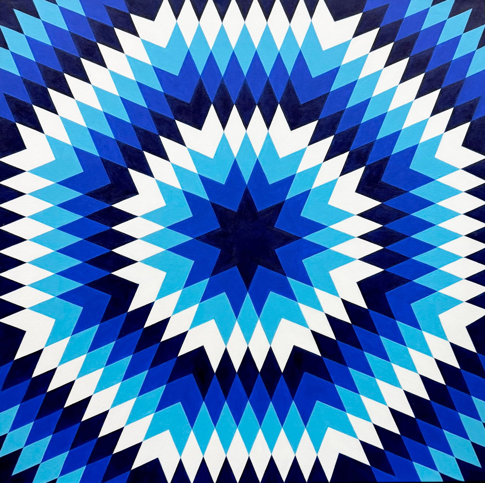 TIM RAY FISHER (20th c, American) Large Op Art Abstract: Oil on canvas 36 x 36 in. Domestic Flat Shipping Price: $140