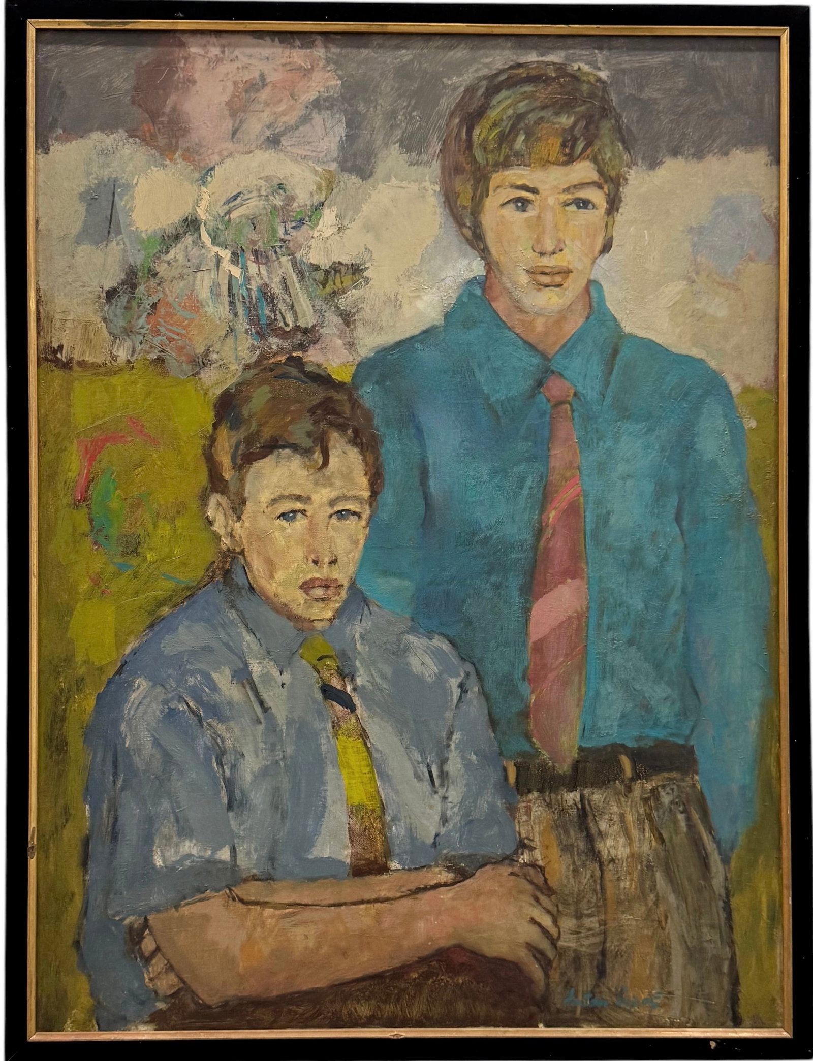 ANTON SIPOS (b. 1938, American) Young Boys, California Modernist: Oil on canvas 40 x 30 in. Domestic Flat Shipping Price: $110