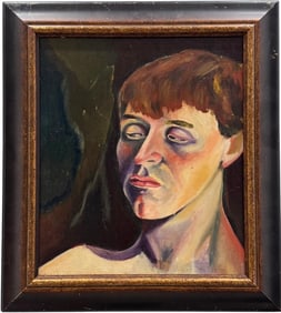 Modernist Drag Portrait Of A Man Unsigned Oil Painting On Board