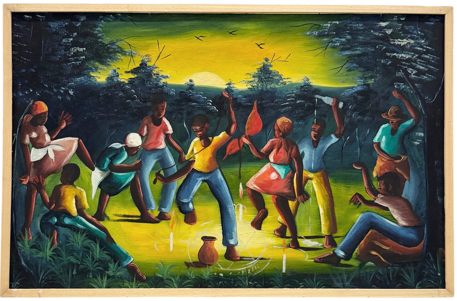 Vintage Haitian School Voodoo Dance Signed Oil On Board Painting: Oil on board 33 x 21 in. Domestic Flat Shipping Price:$80