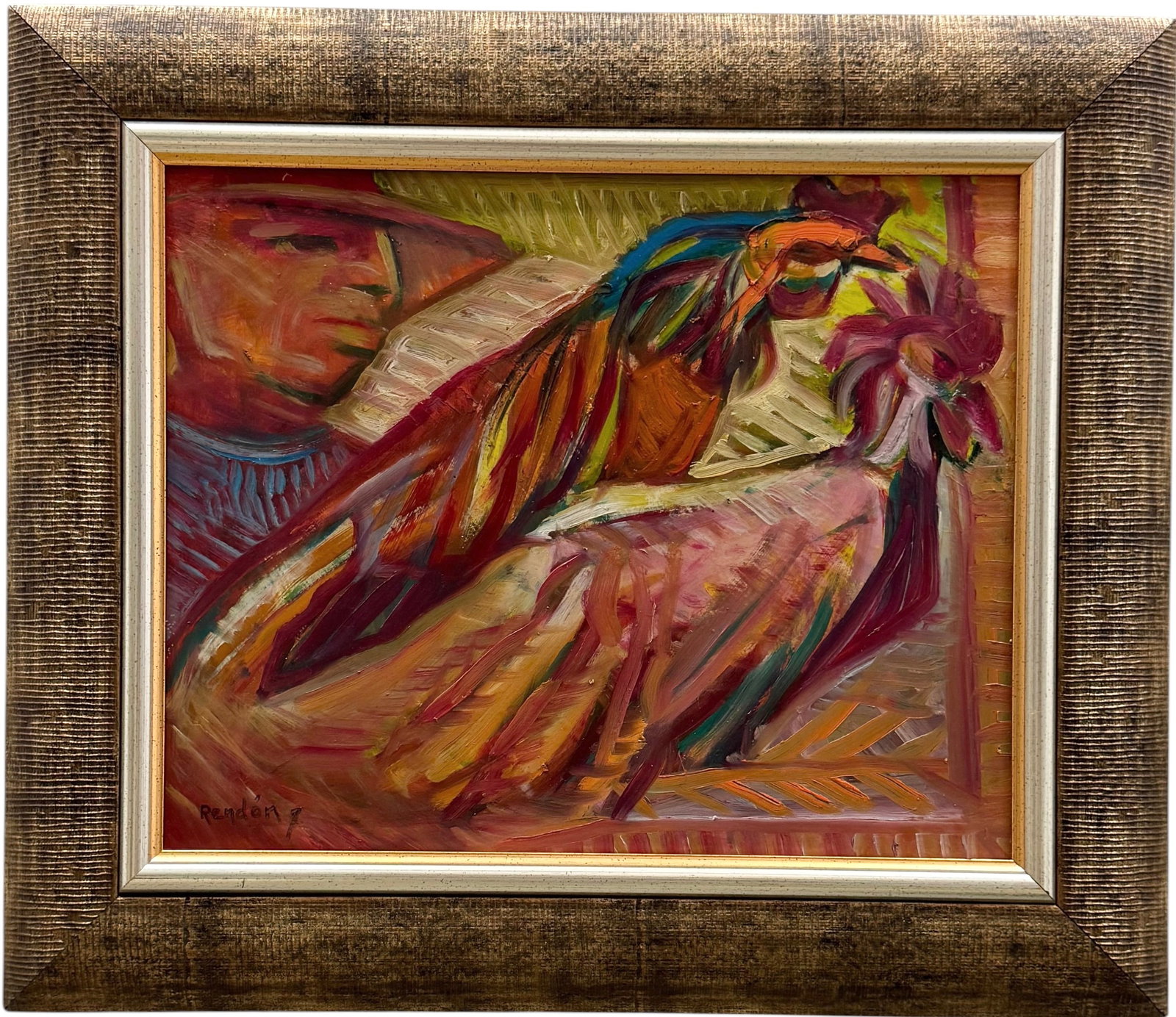 CESAR RENDON (1941-2025, Honduras) Modernist, Oil On Board: Oil on board 20 x 16 in, 27 x 23 in (framed). Domestic Flat Shipping Price: $80