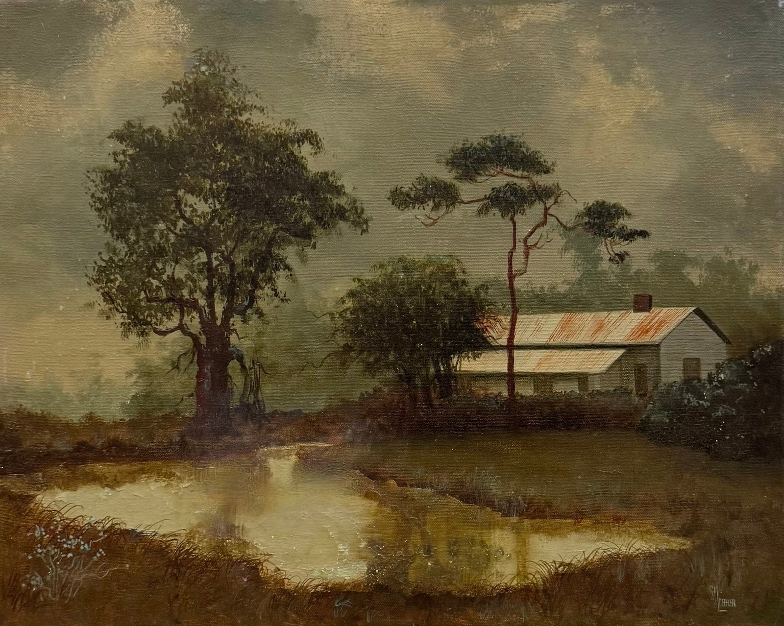 SHIRLEY HOOD LOEFFLER (1928-2003, American) Everglades Landscape: Oil on canvas 20 x 16 in. Domestic Flat Shipping Price: $55