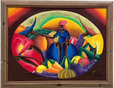 JOSENA AMY (20th c, Haitian) Large Abstract Oil Painting On Canvas
