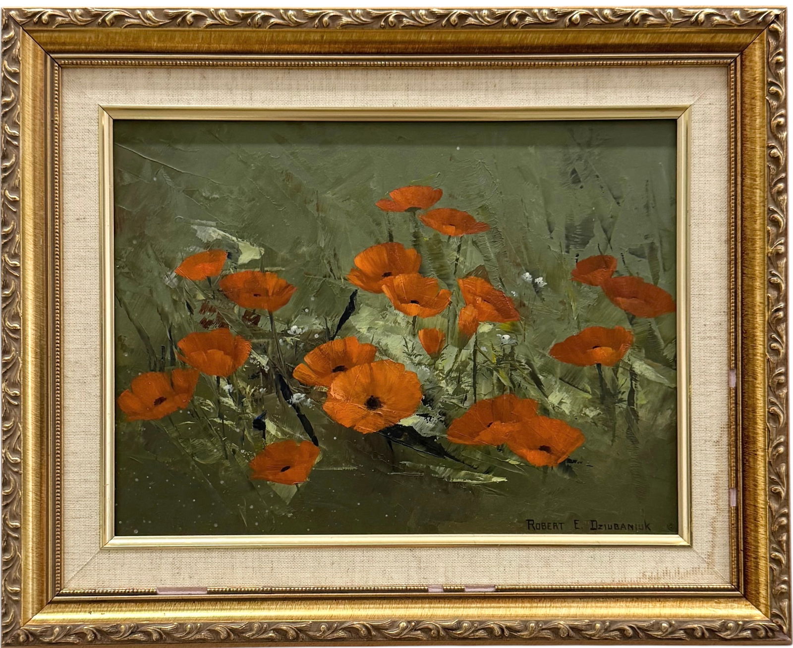 ROBERT E. DZIUNBANIUK (20th c, American) Flowers, Oil Painting On Board (1 of 3)