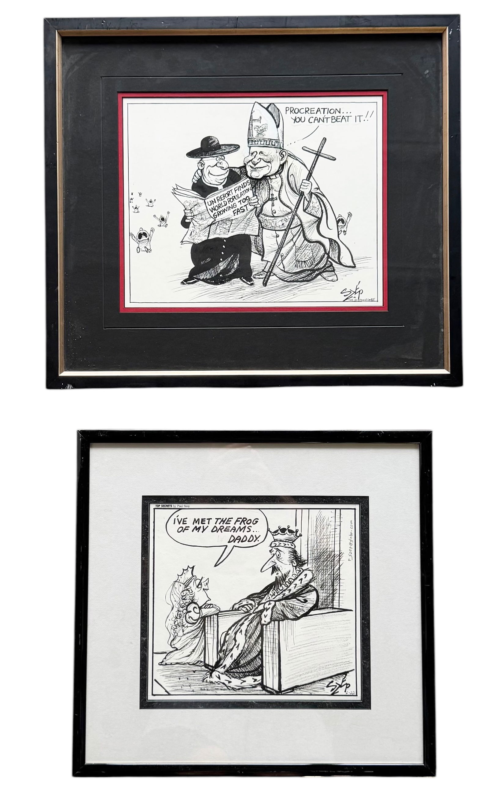 Paul Szep (20th c, Canadian) Pair Of Framed Cartoonist Ink Drawing Illustrations (1 of 4)