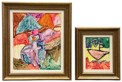 Pair Of Framed Contemporary Abstract Mixed Media Paintings
