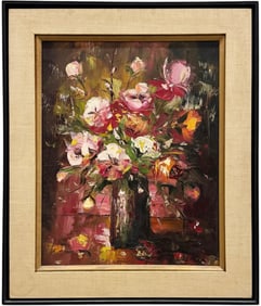 Vintage American School Modernist Still Life Signed Oil On Canvas Painting