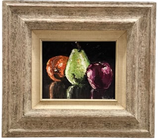 Nicely Framed American School Still Life With Fruit Signed Oil On Board
