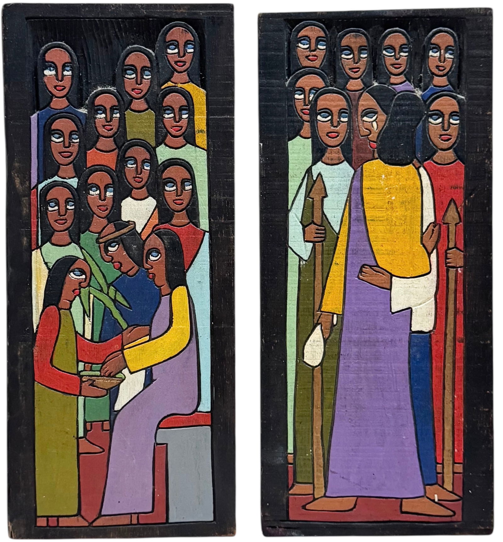 Brazilian Folk Art Pair Of Wood Relief Plaques Signed Andrade (1 of 3)