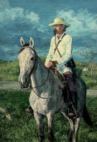 Large Cuban School Signed Oil On Canvas Painting Man On Horse