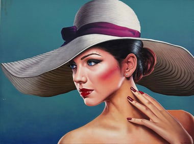 FRANLIN ALVAREZ FORTUN (20th c, Cuban) MONUMENTAL PORTRAIT OF A WOMAN